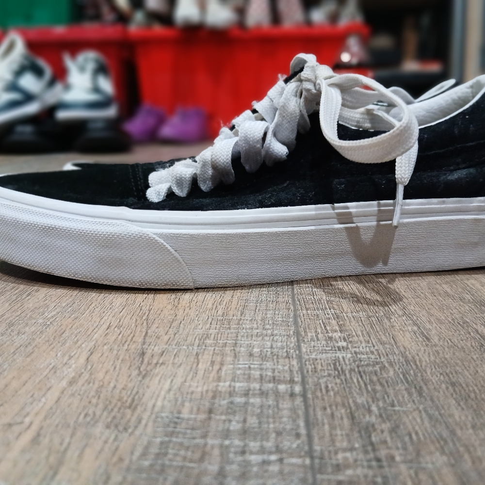 2 pairs of vans size 8 and a black n white shoe size 8